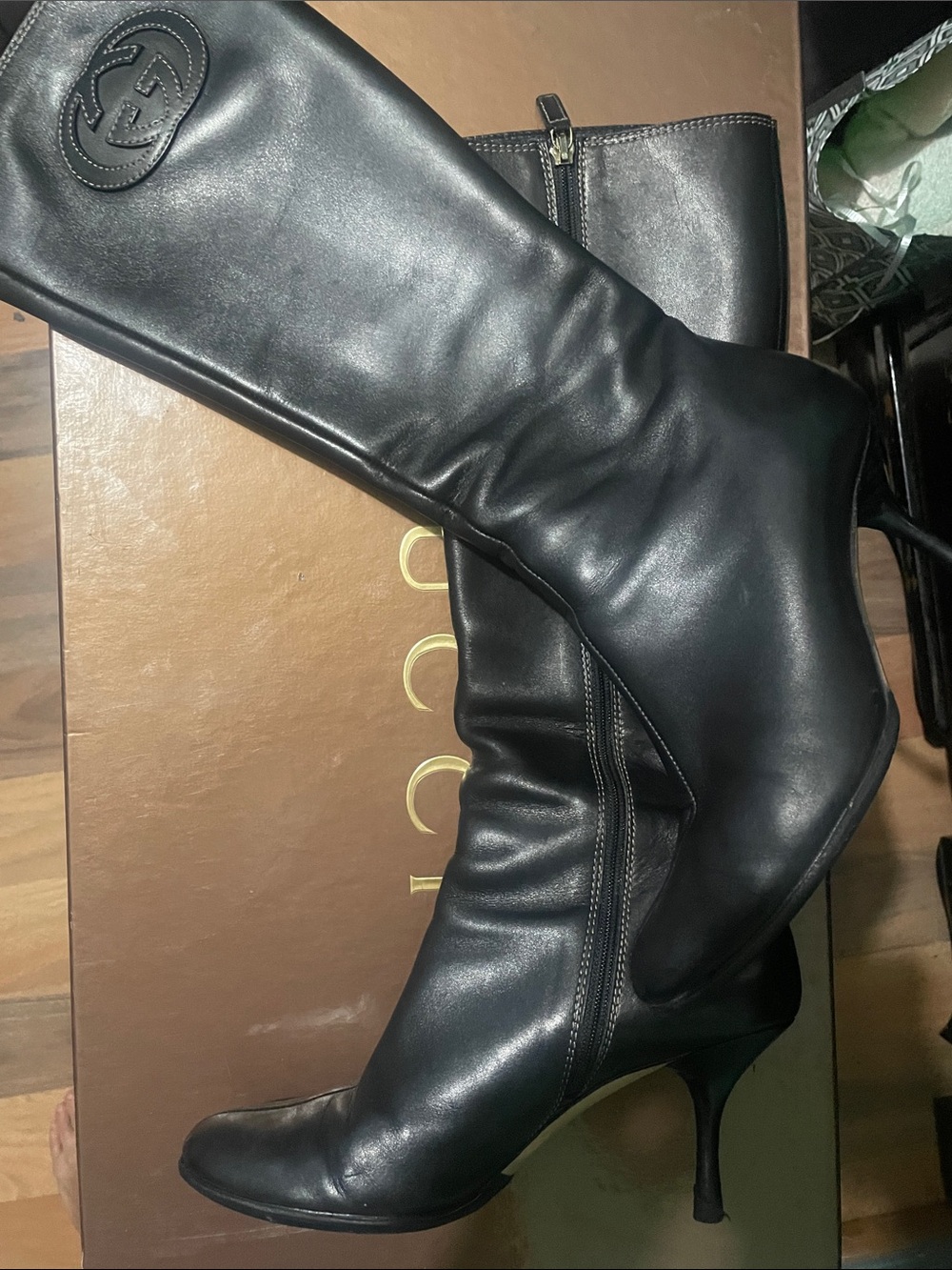 Gucci Black Leather Knee-High Stiletto Boots